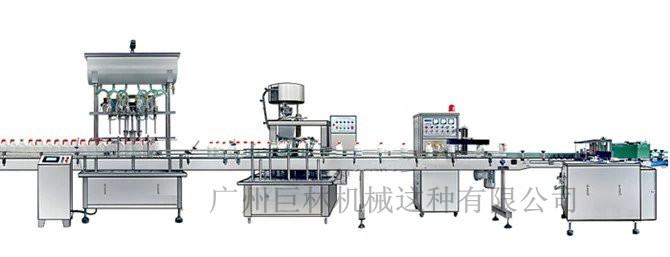 直列式裝機、自動鎖蓋機、鋁箔封口、糨糊貼標灌裝線 